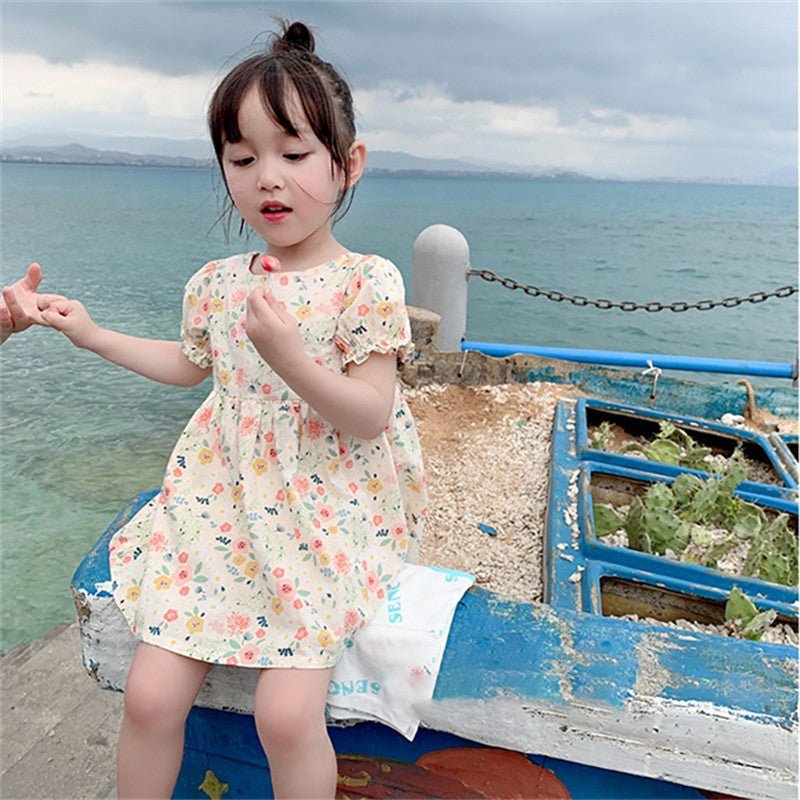 Girls Floral Dress Pastoral Style Princess Dress - Kalsha