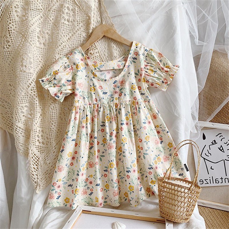 Girls Floral Dress Pastoral Style Princess Dress - Kalsha